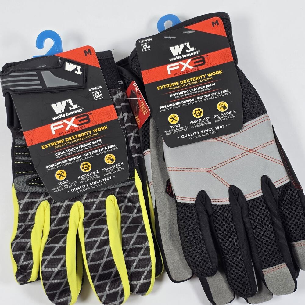 Men's Work Gloves Wells Lamont FX3 Extreme Dexterity All-Purpose Size M 2 Pair